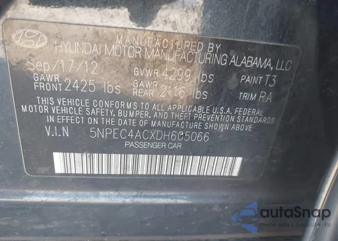 2013 Hyundai Sonata Limited из США, поврежденный, VIN 5NPEC4ACXDH605066